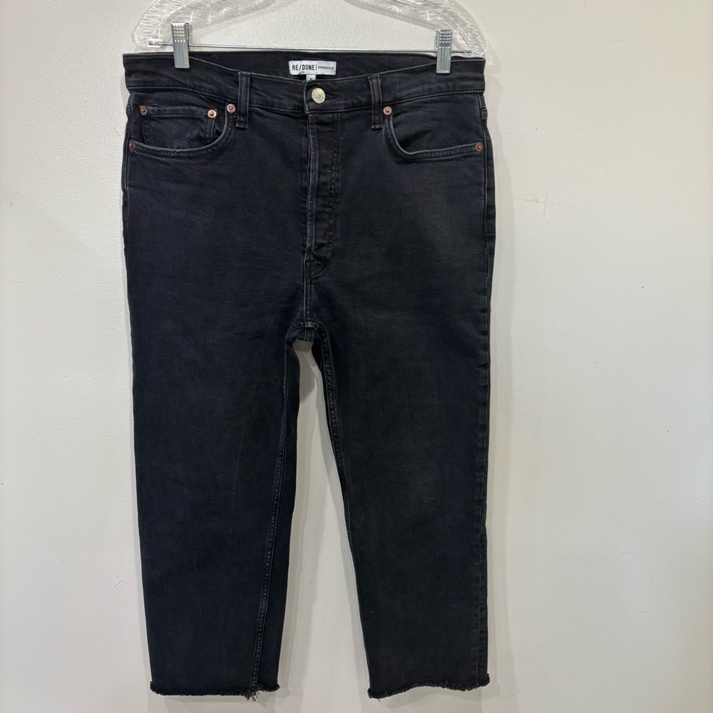 RE/DONE Straight Cropped Raw Hem Button Fly Faded Black Jeans Women’s Size 31